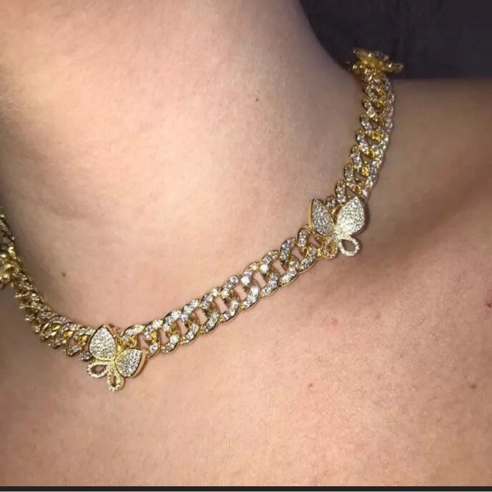 Gold cuban butterfly choker